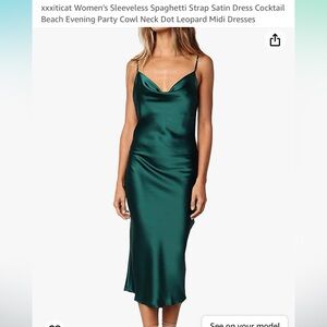 Green Satin Cowl neck dress
